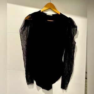 Zara black body suit with mesh sleeves.